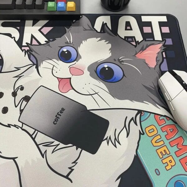 Cute Cat XXL Gaming Mousepad - Non-Slip, Stitched Edges, HD Print Desk Mat - Image 3