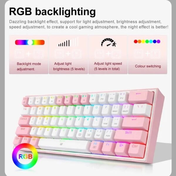 61-Key RGB Mini Mechanical Gaming Wired Keyboard with Detachable Cable - Image 5