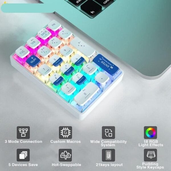 Multi-Mode 21-Key Wireless Mechanical Numpad with RGB Backlight - Image 3