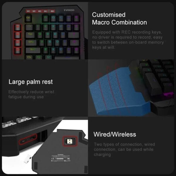 Wireless Mini One-handed RGB Mechanical Gaming Keyboard with 44 Keys & Blue Switch - Image 6