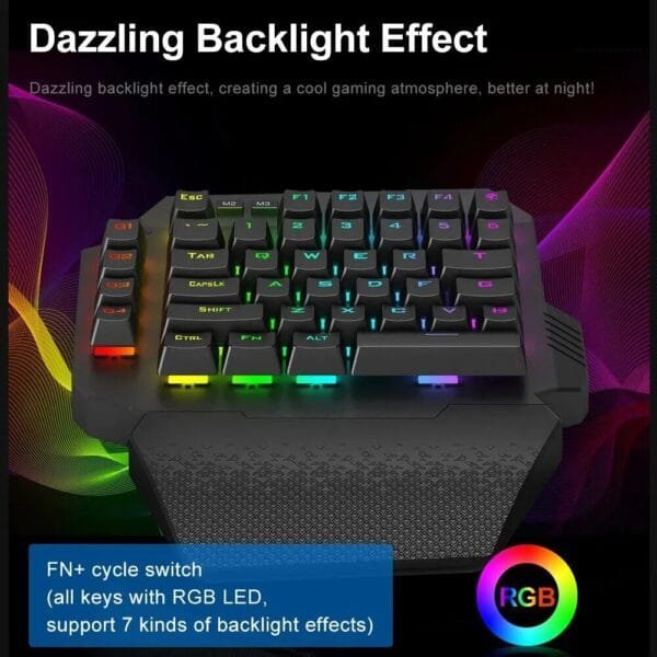 Wireless Mini One-handed RGB Mechanical Gaming Keyboard with 44 Keys & Blue Switch - Image 5