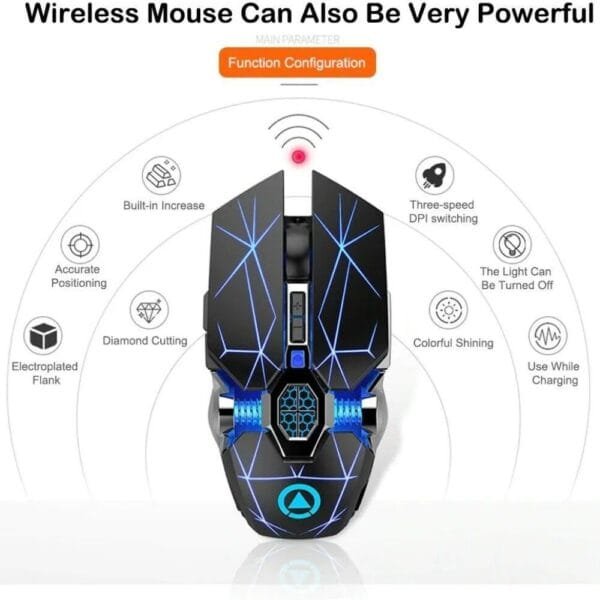 Wireless Optical Gaming Mouse - 1600DPI, Rechargeable, 7-Color LED, Silent Mic - Image 3