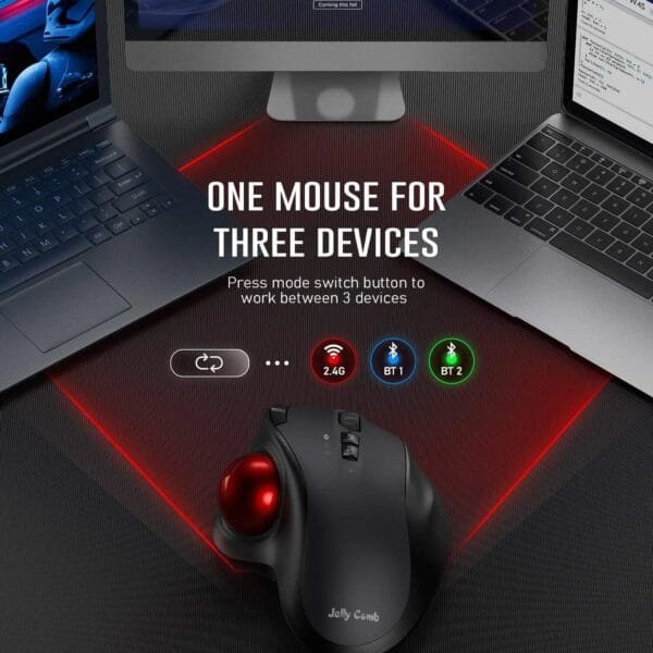 Rechargeable Ergonomic Trackball Mouse - Wireless 2.4G and Bluetooth Connectivity - 2400 DPI - Image 3