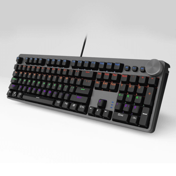 104-Key Wired Mechanical Gaming Keyboard with Multifunctional Knobs and Mixed Backlight